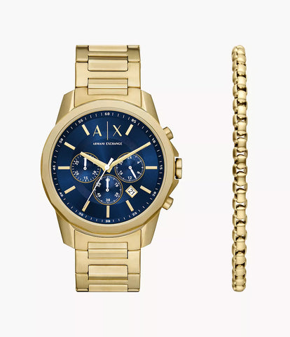 Armani Exchange Chronograph Gold-Tone Stainless Steel Watch and Bracelet Set