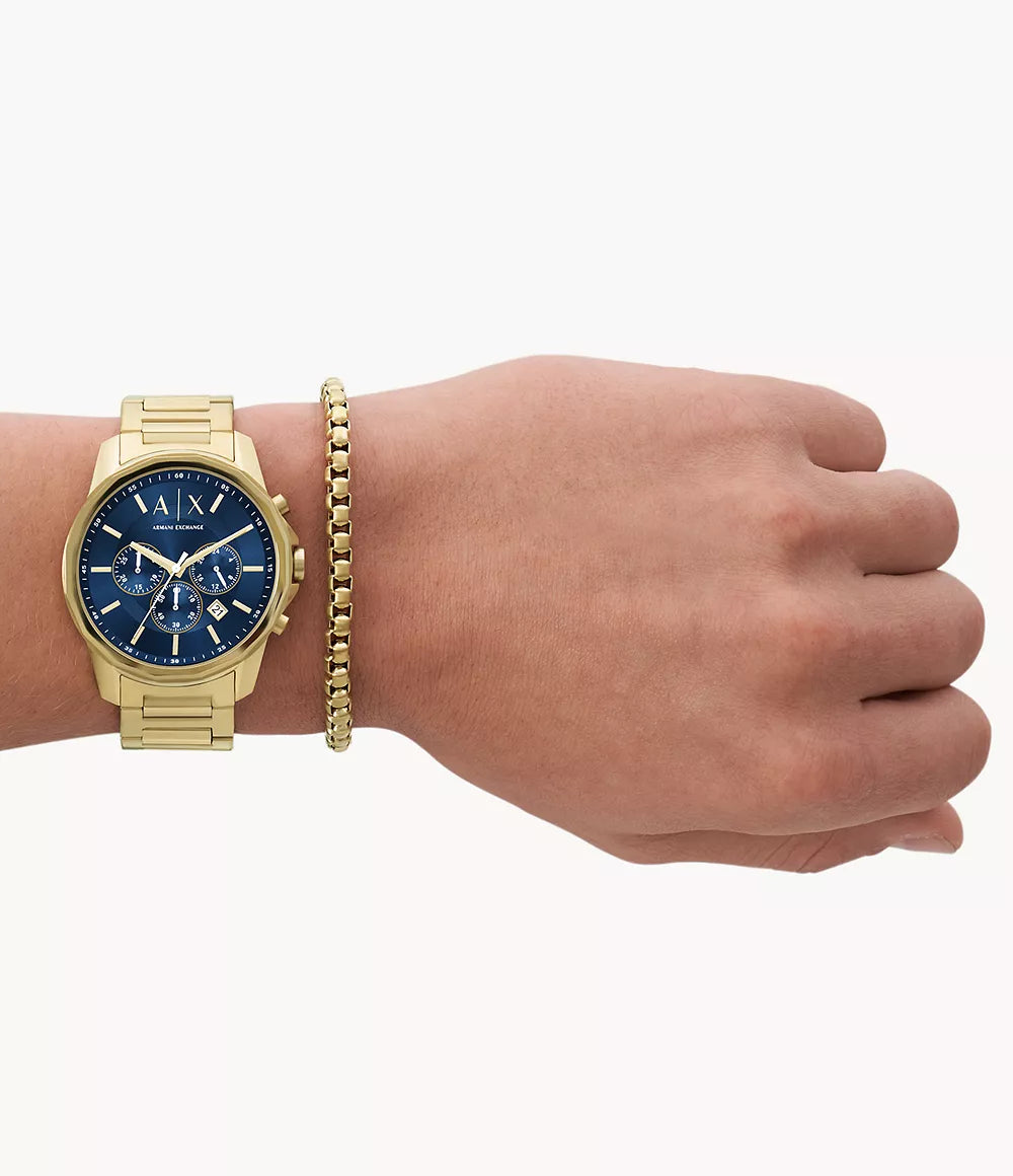 Armani Exchange Chronograph Gold-Tone Stainless Steel Watch and Bracelet Set