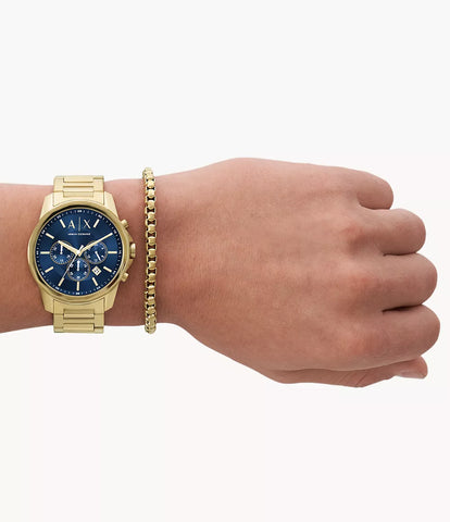 Armani Exchange Chronograph Gold-Tone Stainless Steel Watch and Bracelet Set
